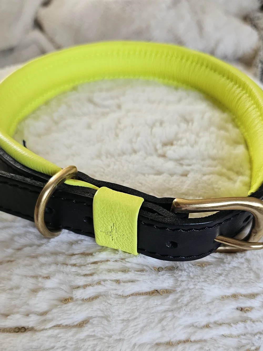 Hand Made In England, Real Leather!India Hicks Black and Neon Yellow Dog Collar